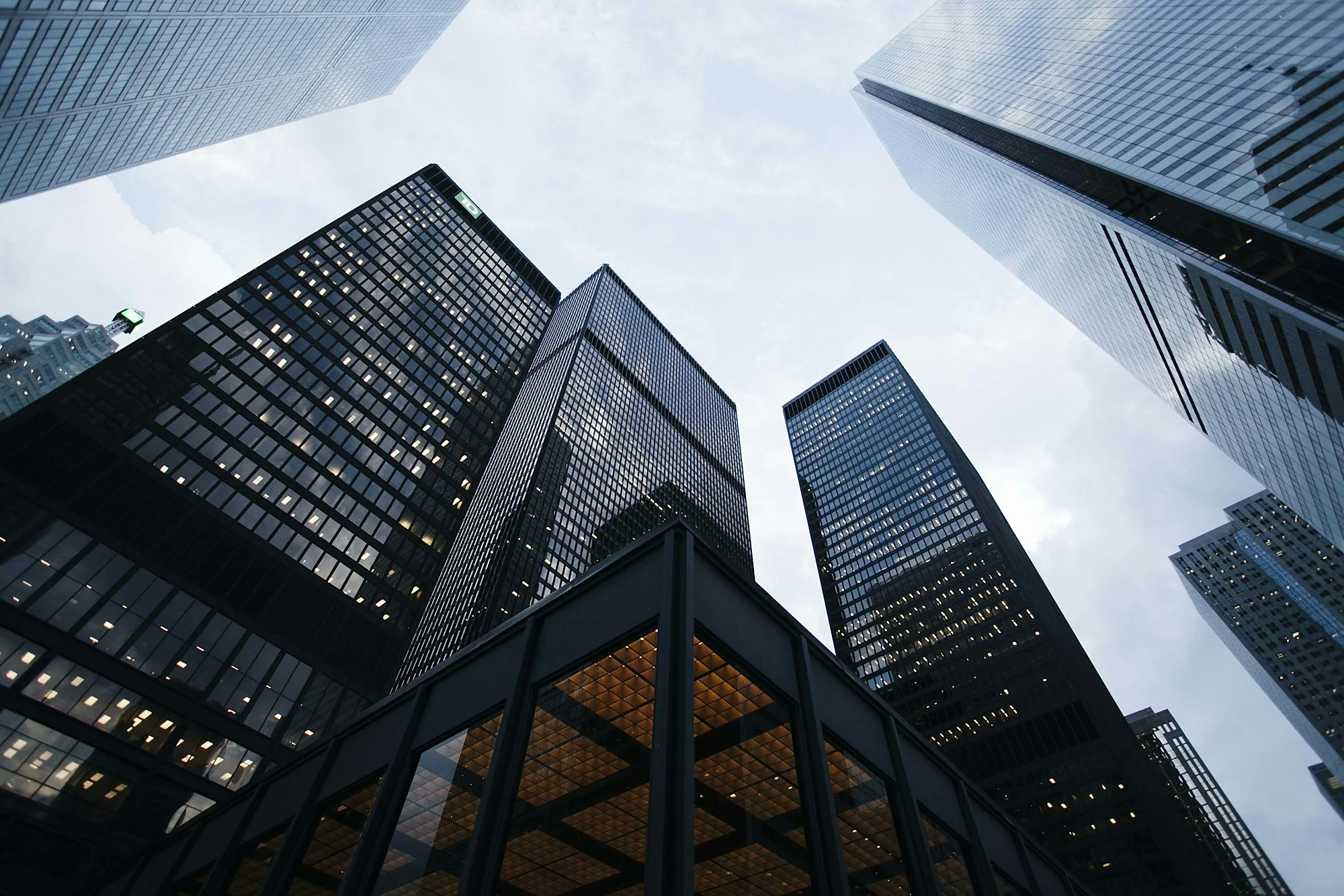 Corporate towers in a financial district