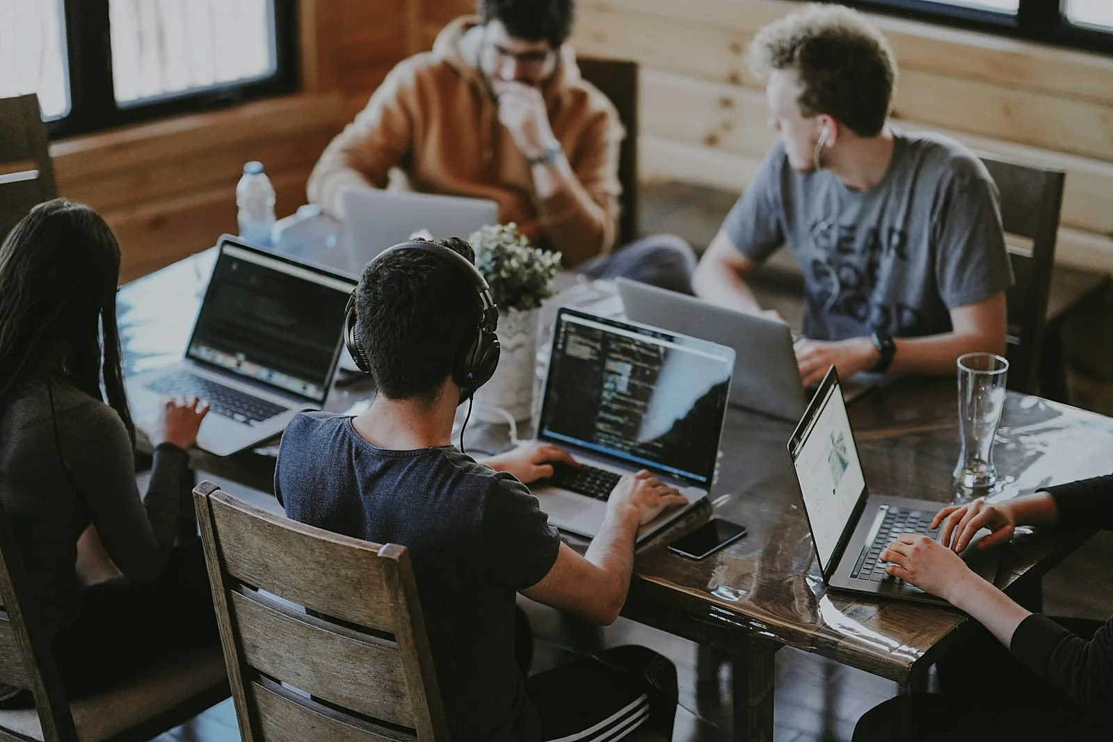 A tech sales team working together